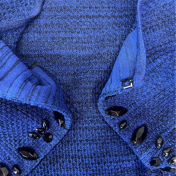 Ming Wang Cobalt Blue Beaded Ruffle Sleeve Blazer Jacket Size Small - Picture 3 of 9